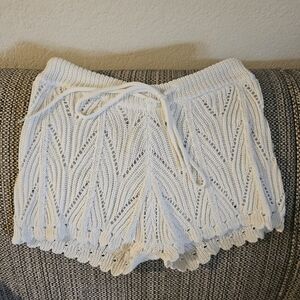 White Crochet Knit Drawstring Shorts